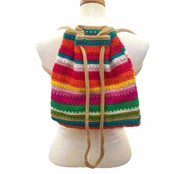 The Sak vintage Carry All Rainbow Striped Sling Boho Style backpack - Picture 1 of 9